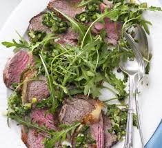 Roasted sirloin of beef with salsa verde